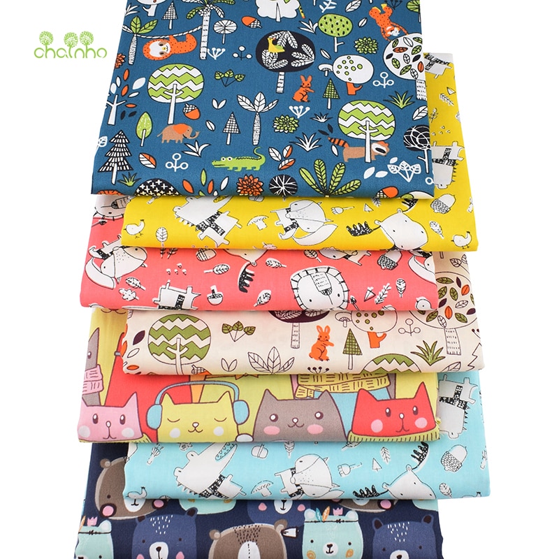 Dierenrijk Cartoon Serie, Gedrukt Twill Katoen Stof, patchwork Doek Voor Diy Naaien Quilten Baby & Kind Materiaal, 40x50cm