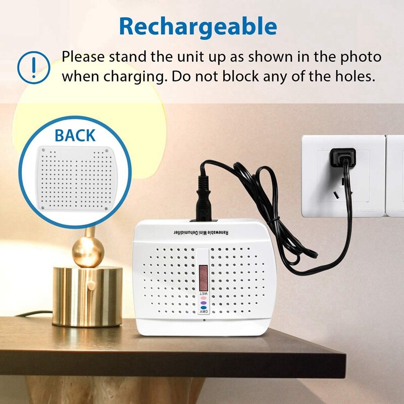 CAHOT Mini Dehumidifier Rechargeable Dehumidifier Frigidaire Small Space Air Dryer For Car Home Bedroom Kitchen Office