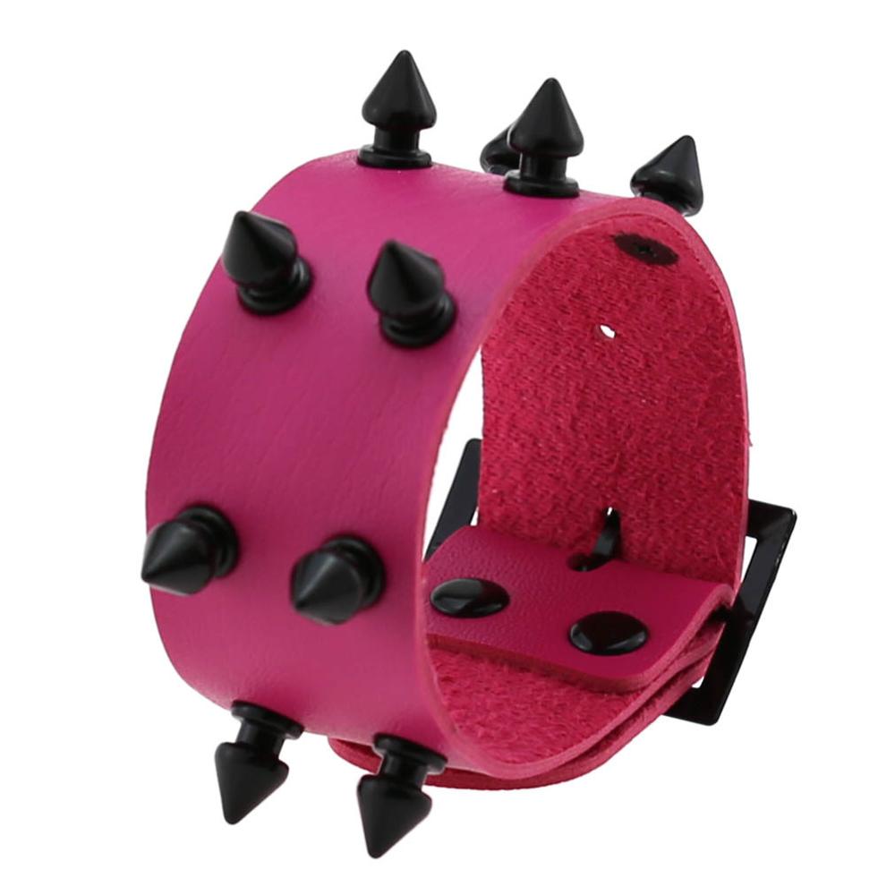 Punk pigg armbånd studded rock biker bred stropp vegansk lær armbånd armbånd for menn kvinner gotiske emo rock armbånd: Rosenrød
