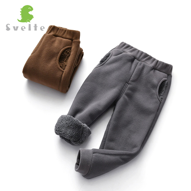 Smukłe 2-14 lat chłopięce grube futrzane spodnie z polaru z 2 kieszeniami na zimę Chlidren zwykły jednolity kolor, spodnie dziecięce spodnie dresowe robić biegania