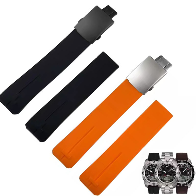 Silikon klokkerem som passer til tissot t-touch  t013 t047 20mm 21mm svart oransje sport vanntett gummirem  t091 t013420a