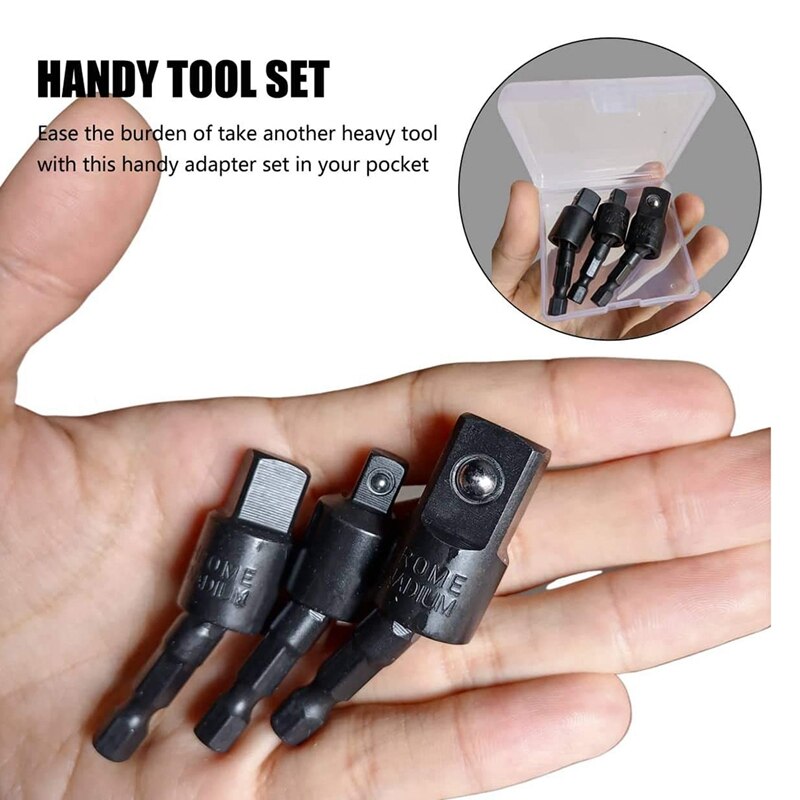 3PC Wobble Socket Adapters Universal Joint Swivel Socket Set, 1/4 Inch Hex Shank to 1/4 3/8 1/2 Square Socket Drives
