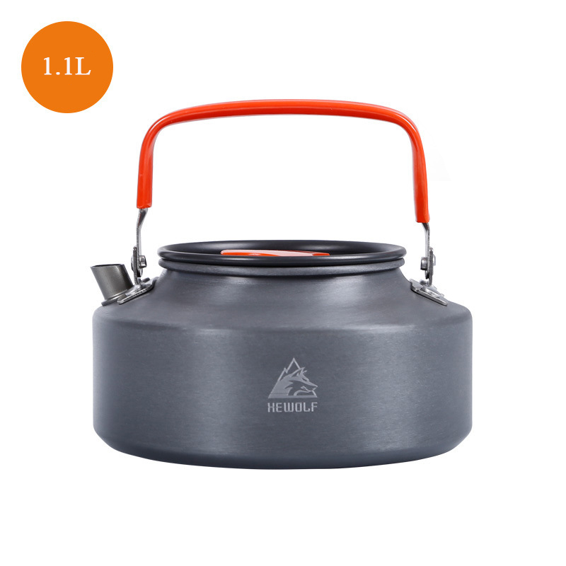 Hewolf Portatile in Lega di Alluminio Bollitore Pentola di Acqua Teiera Caffettiera Stoviglie Pentolame E Utensili per Cucinare tutto'aperto Escursione di Campeggio di picnic: grigio 1.1L