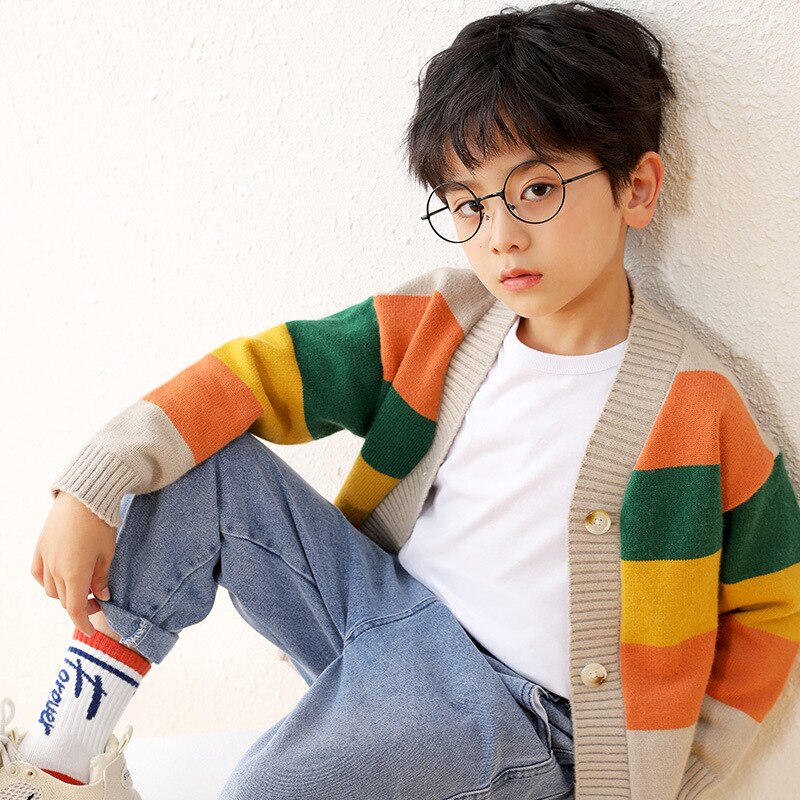 Herfst Peuter Jongen Truien Kinderen Katoen Vesten Jongens Gestreepte Jumper Truien Kinderen Lange Mouwen V-hals Jas Kinderen Trui