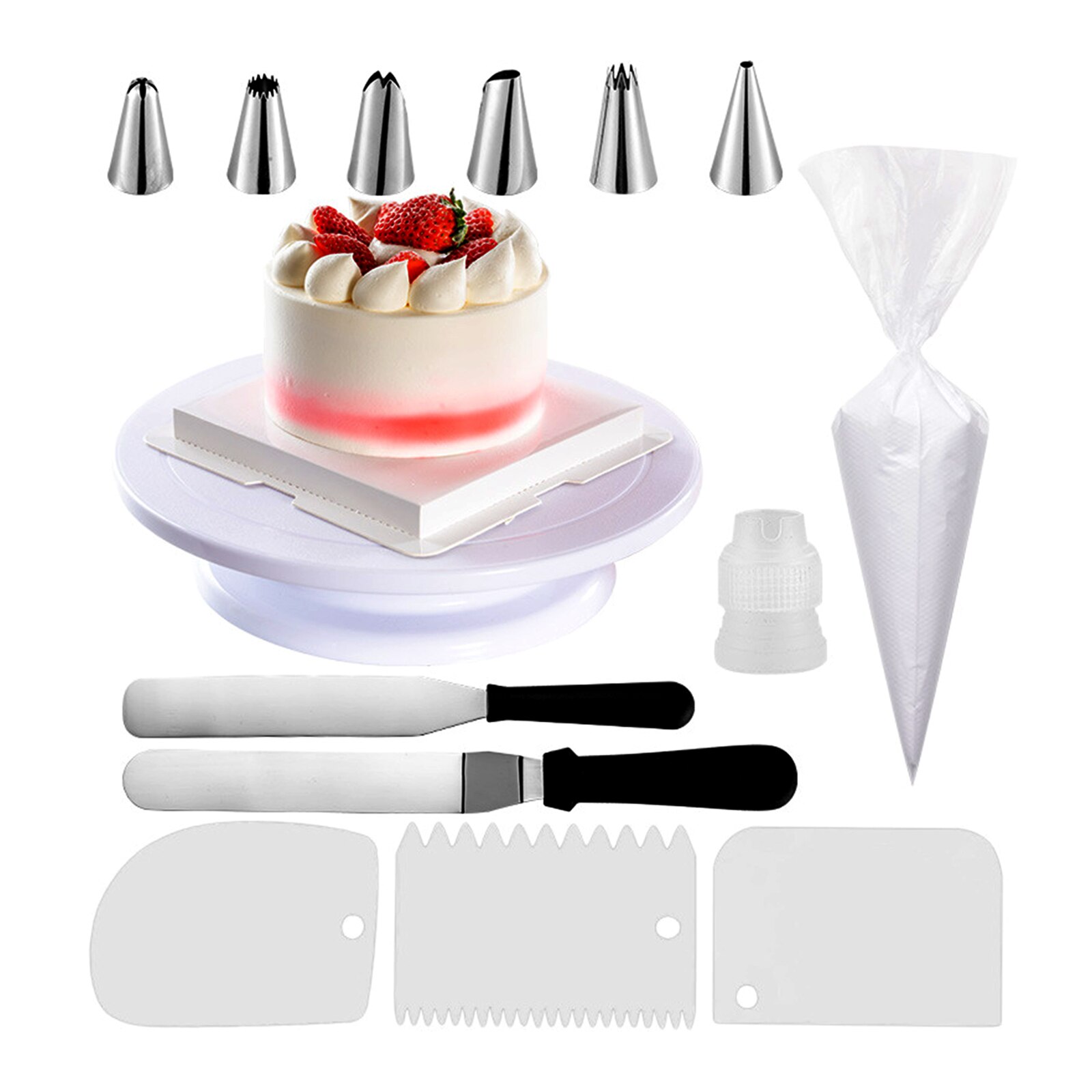 Cake Decorating Tools Cakes Turntable Kit Plastic Rotary Baking Stand Piping Nozzle Piping Bag Set Cake Accessories Cakes Tools