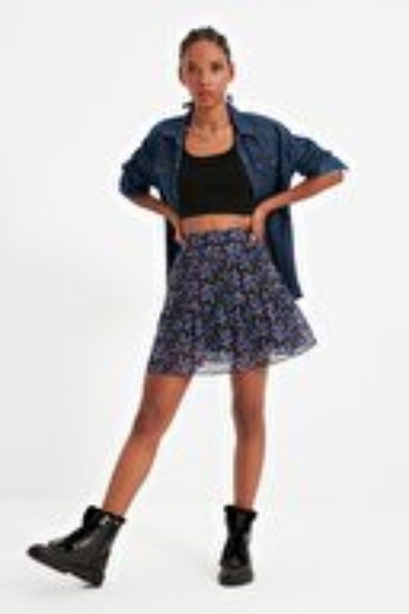 Black Floral Print Skirt
