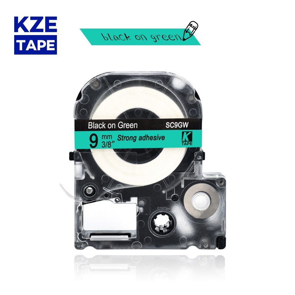 9mm 1pcs Multicolor SS9KW SC9YW SC9RW SD9K ST9KW Label Tapes for Epson Label Printer for KingJim label maker LW-300 LW400: black on green
