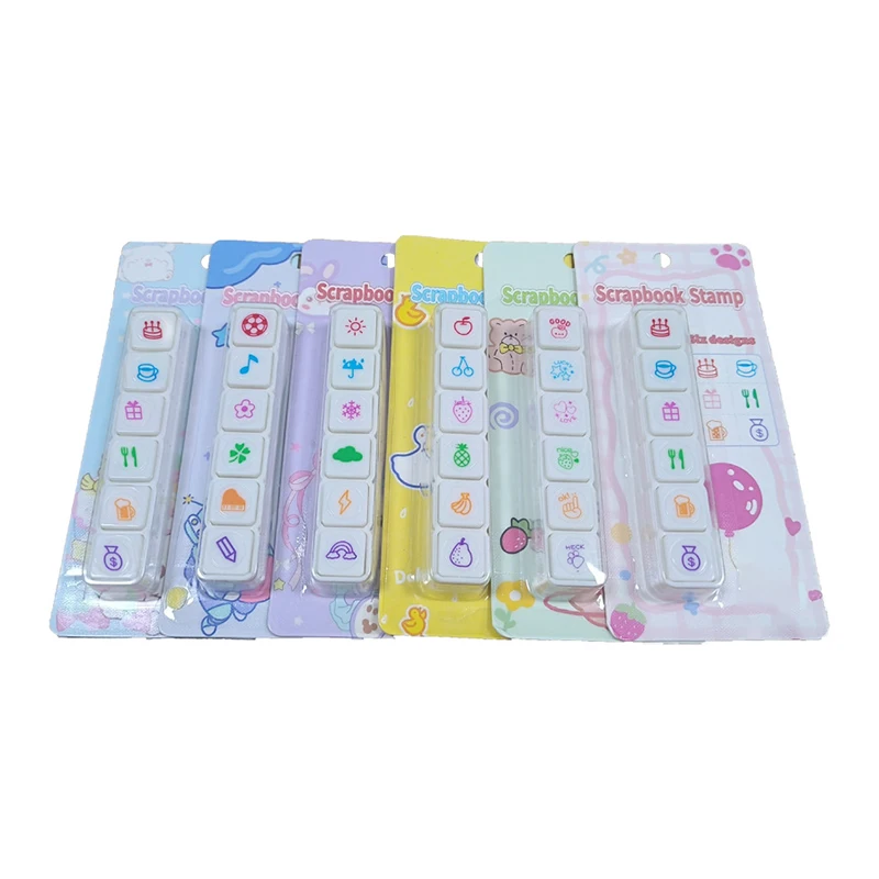 Sellos de almohadilla de tinta de prensa para niños, sellos de recompensa de tinta automática Kawaii, sello para incentivar, manualidades, papelería coreana, suministros de oficina, 6 diseños