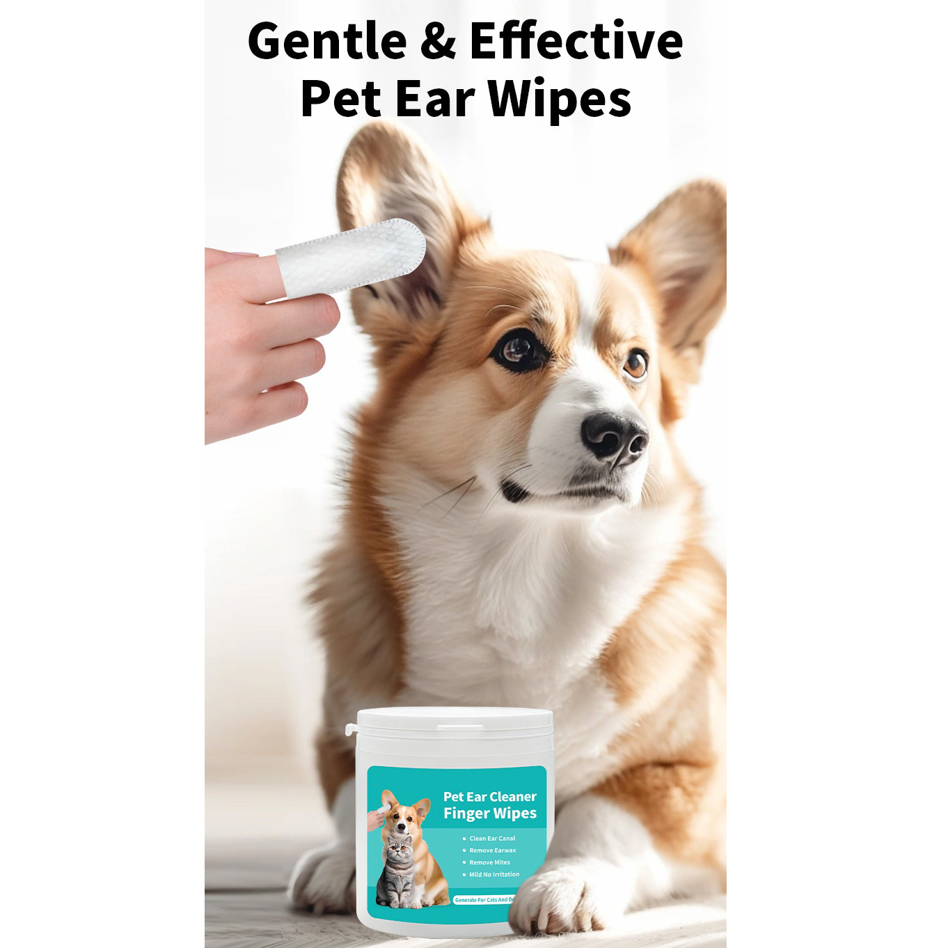 Pet cleaning products Ear cleaning wipes Ear care fingertips Ear mite removal Cat and dog ear cleaning pet products