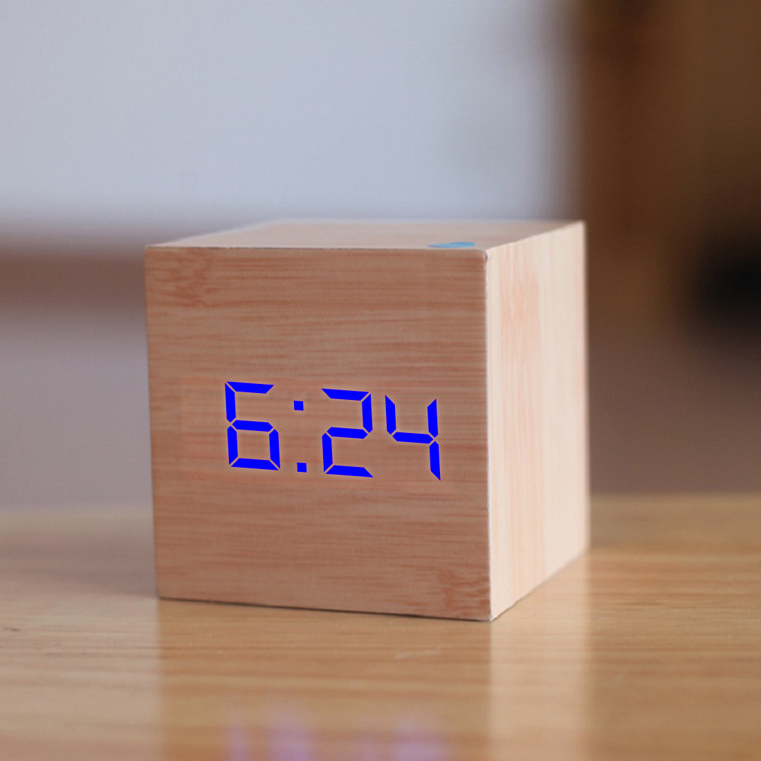 Qualified Digital Wooden LED Alarm Clock Wood Retro Glow Clock Desktop Table Decor Voice Control Snooze Function Desk: G