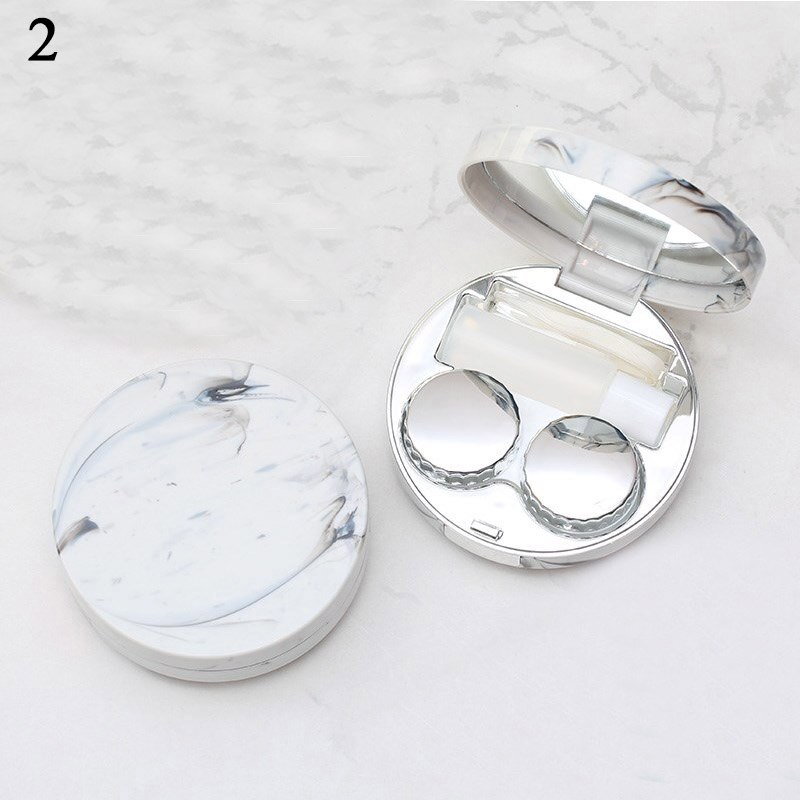 Ogen Zorg Container Leuke Ronde Lens Case Spiegel Reizen Bril Lenzen Klassieke Doos Kit Houder Marmer Contact Lens Case: 2