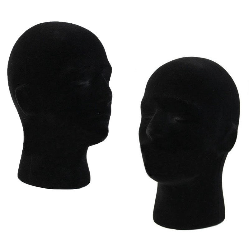 Cabeza de Peluca de poliestireno para hombre, sombreros de maniquí, gafas, maniquí de espuma, color negro