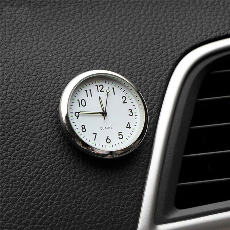 Mini bil stick-on ur lomme kvarts ur bil dekorative lysende analoge ur med selvklæbende til bilbåd dekoration: Hvid