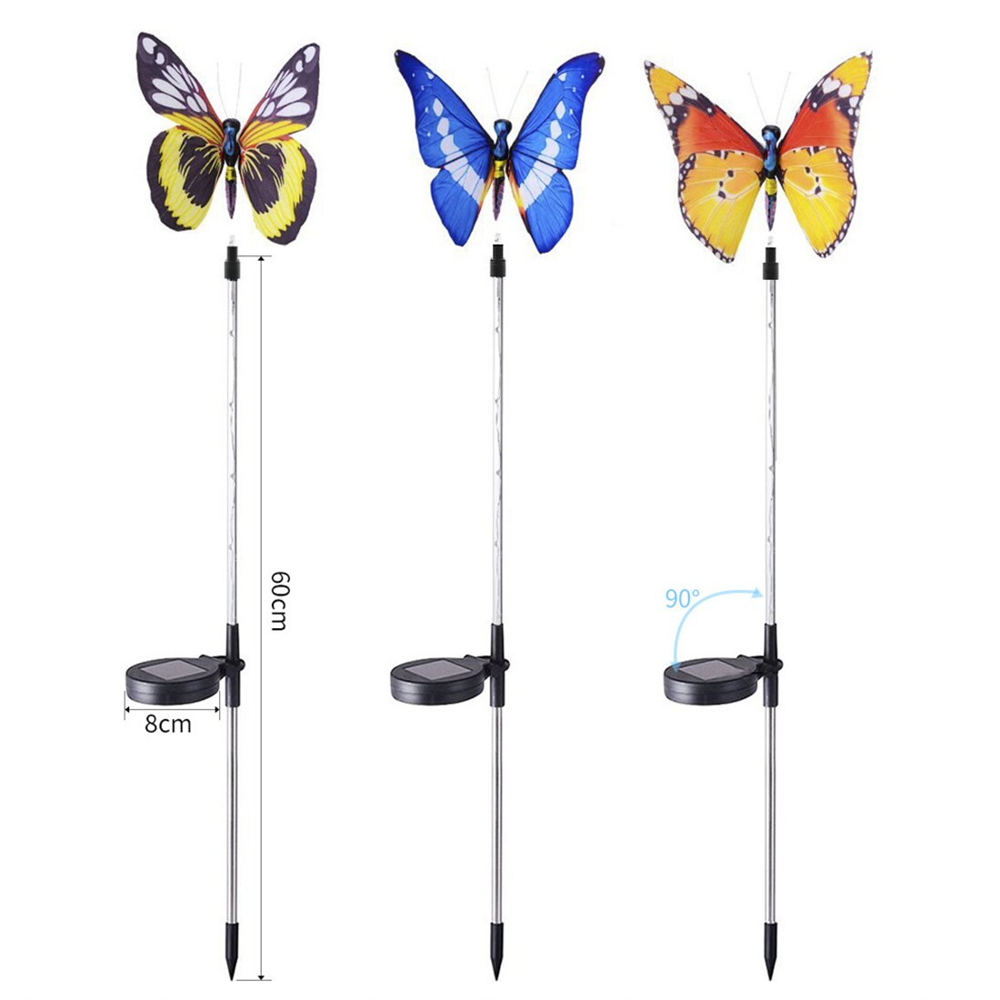 3 Stck 60 cm Kreative Multi-Farbwechsel LED Schmetterling Lichter Fiber Optik Schmetterling Dekorative Lichter Solar- Lichter Garten Dekor