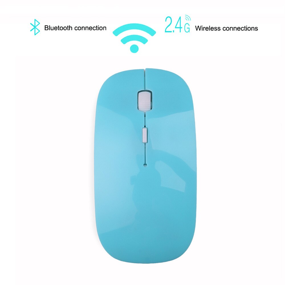 Trådløs trådløs bluetooth 5.0 + 2.4 ghz mus dual mode 2 in 1 1600 dpi ultra-tynde ergonomiske bærbare optiske mus til pc: Blå