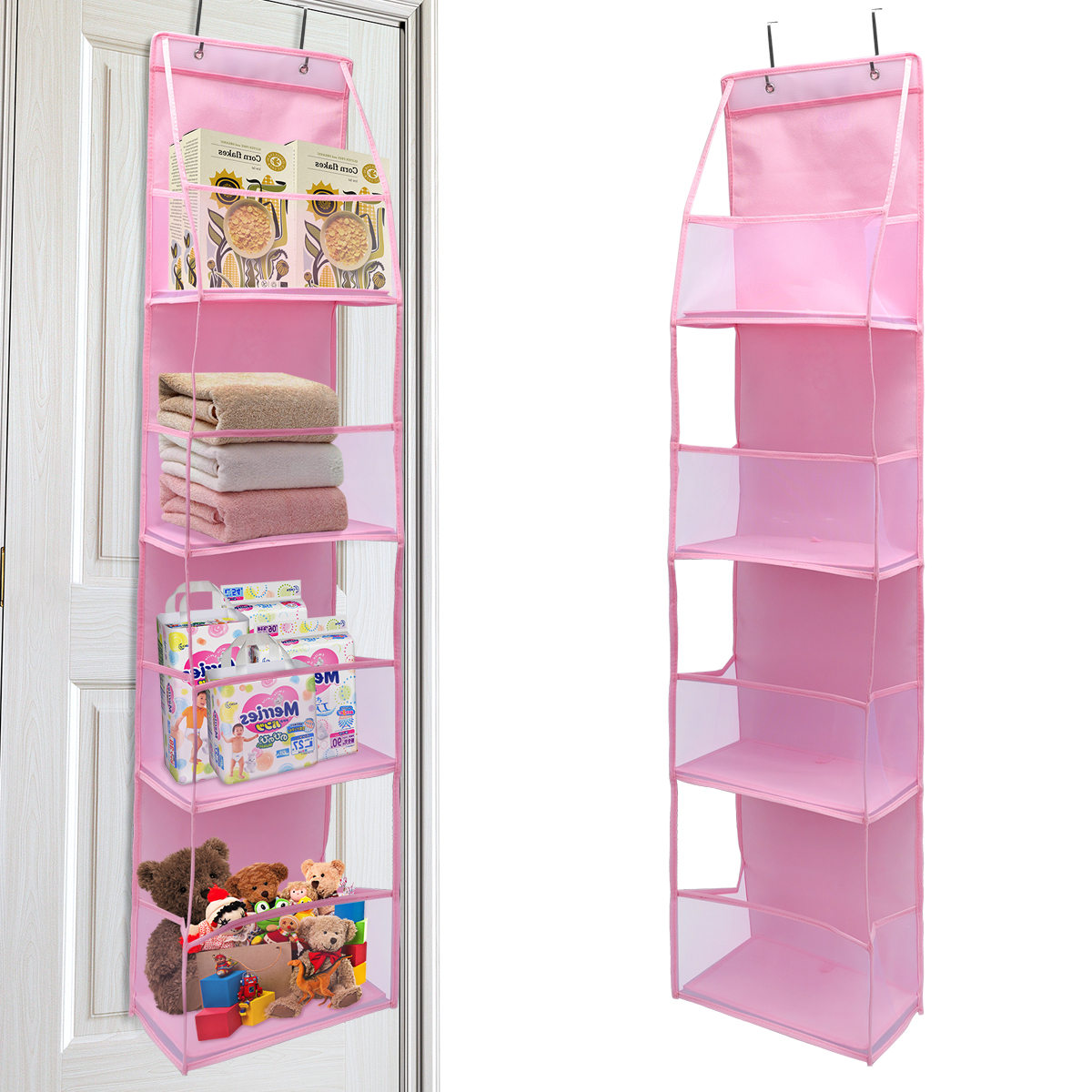 1pc 4/6 couches sur la porte organisateur suspendu cosmétiques tenture murale rangement organisateur pour pépinière salle de bain placard chambre dortoir: jaune clair