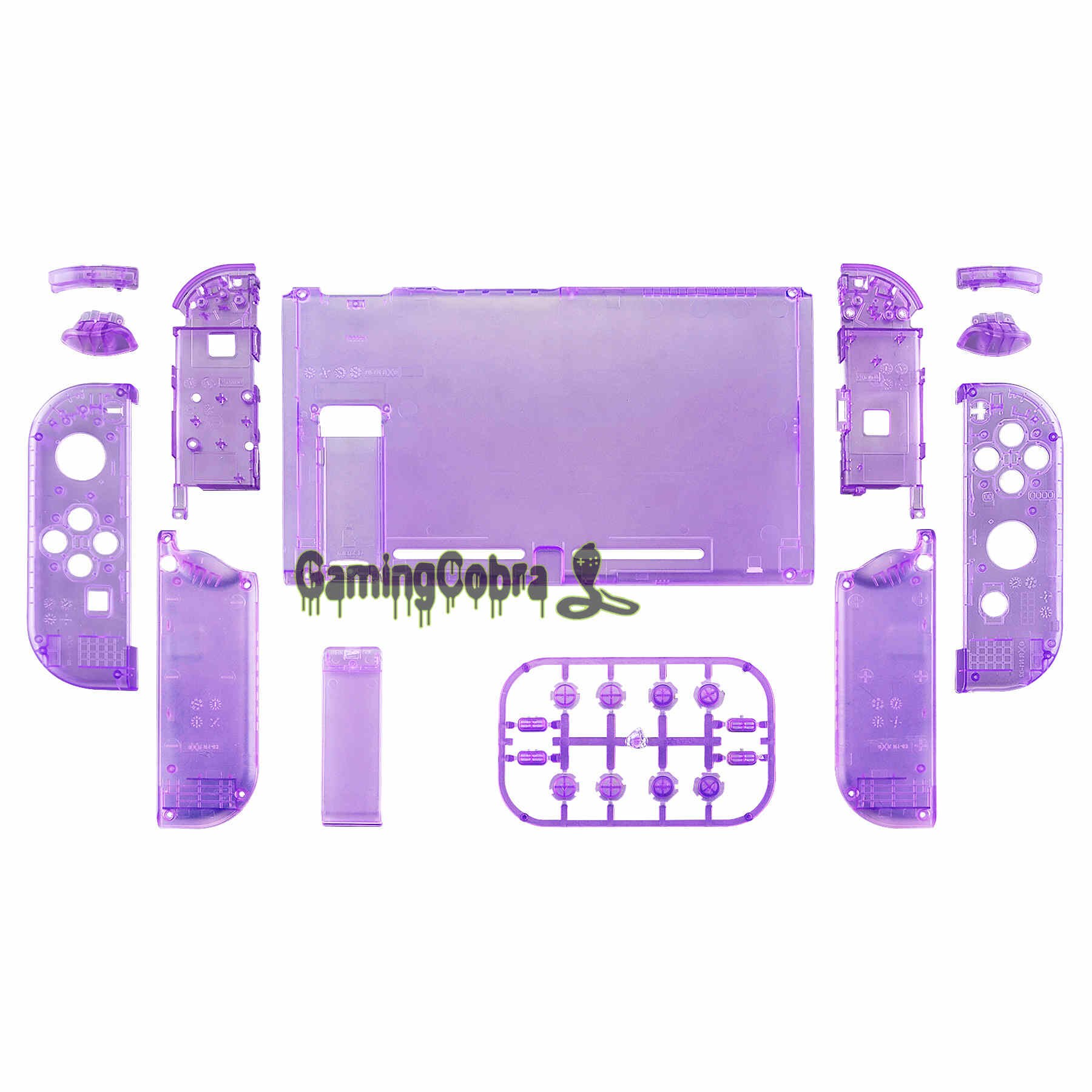 EXtremeRate-placa trasera personalizada para consola Nintendo Switch, carcasa para mando, conjunto completo de botones: Clear Atomic Purple