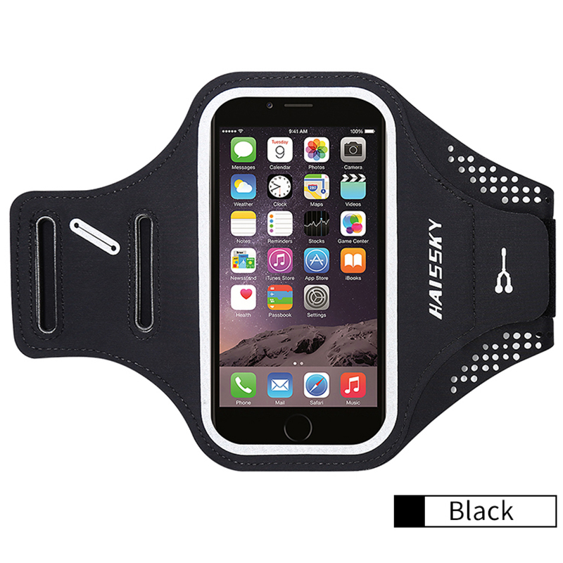 HAISSKY 6.9&quot; Zipper Pocket Running Sports Armbands Pouch GYM Fitness Brassard Case Waterproof Armband For iPhone Samsung Xiaomi: HSK65 Black