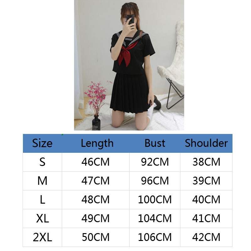 Japanese Sailor Suit School Girl Uniform JK Black Basic Orthodox Sailor Uniform Student Classic Clothes Schoolgirl Pleated Skirt