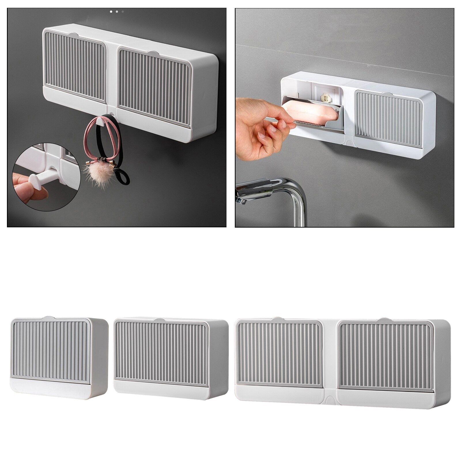 Wall Mounted Soap Box With Lid Single / Double Grids Soap Draining Rack Bathroom Soap Holder Container