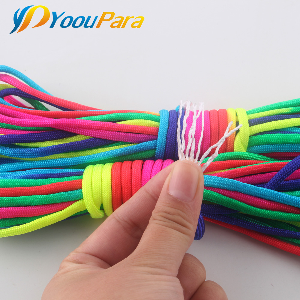 YoouPara-7 soportes de Cuerda de 550lb para exteriores, Cuerda de Paracord arcoíris de 4mm para tienda de emergencias, pulsera artesanal, Cuerda Escalada