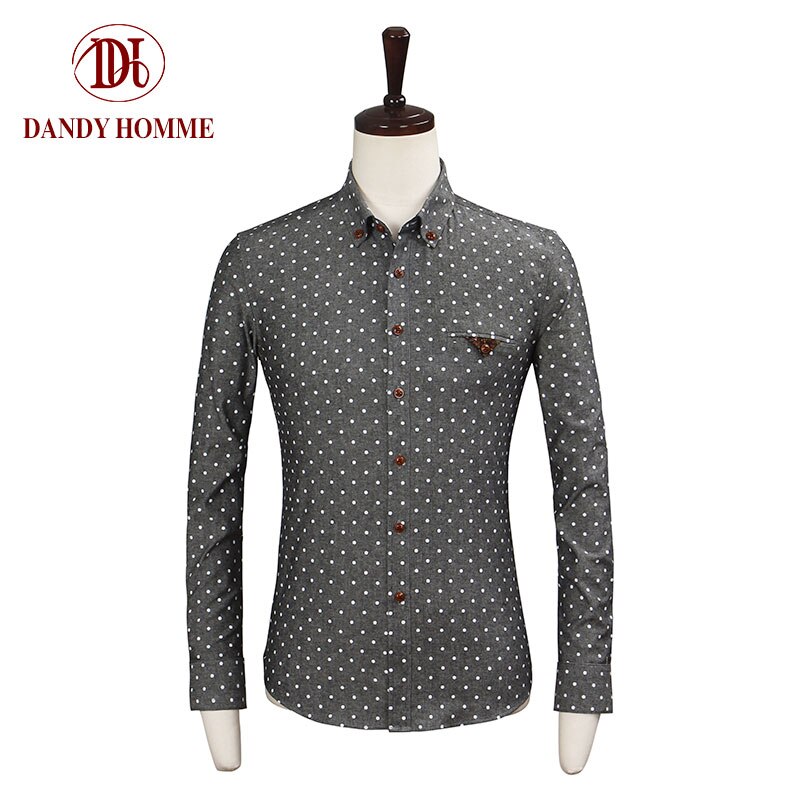 100% Cotton Soft Spring Mens Clothes Dress Shirts Brand Clothing Casual Long Sleeve Men Shirt Slim Fit Polka Dot Printed