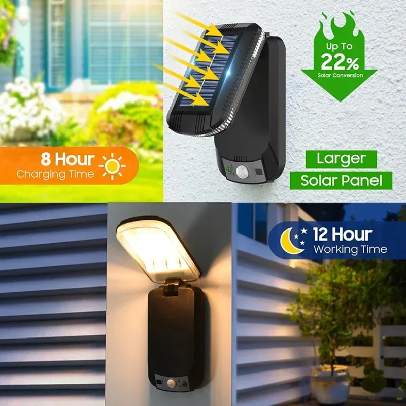 Opvouwbare led-wandlamp op zonne-energie, waterdichte spotlamp met afstandsbediening, pir-bewegingssensor, wandlamp op zonne-energie