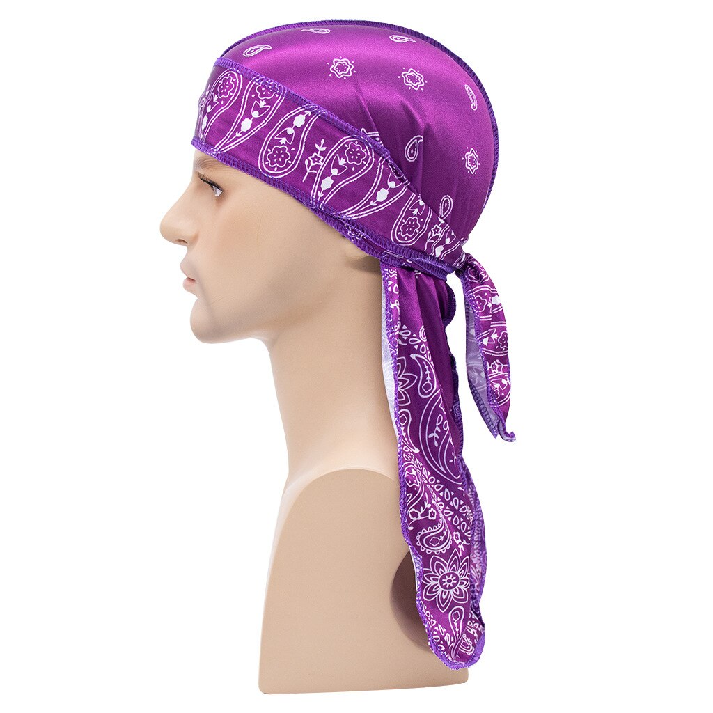 Satin- männer dehnbar Kappe Hüfte hüpfen Du Doo Lappen Durag Perücken Turban Bandana Headwear Feste Farbe lange Hütte Binden schwanz Haar Zubehör