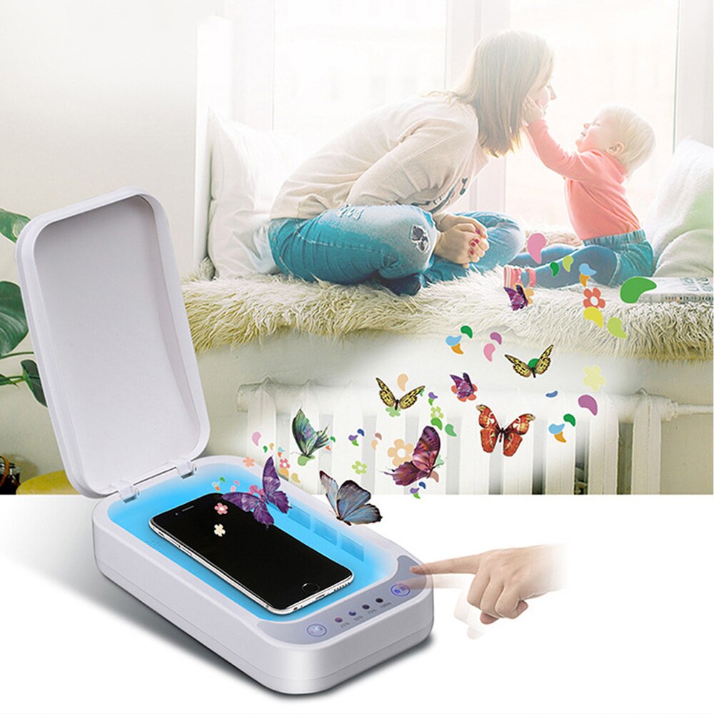 Draagbare Telefoon Uv Sanitizer Ziektekiemen Usb Draagbare Licht Sterilisator Box Bacteriën Uv Desinfectie Lampen Apparaat Draadloos Opladen