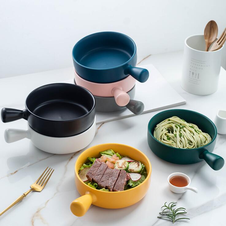 Techome køkken universalbagt risskål keramisk skål med håndtag bagning grillet skål pasta tallerkenhåndtag husholdningsartikler