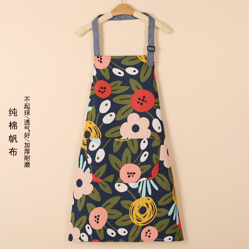 Printed Women Kitchen Aprons Pure Cotton Thickened Adult Home Cooking Baking Coffee Shop Cleaning Aprons: D