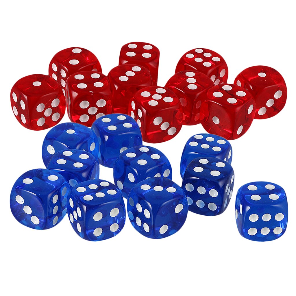 20pcs D6 Dice Set Dotted Dice, 16mm Die Cubes Blocks for Role Playing Gaming Accessories- Blue Red