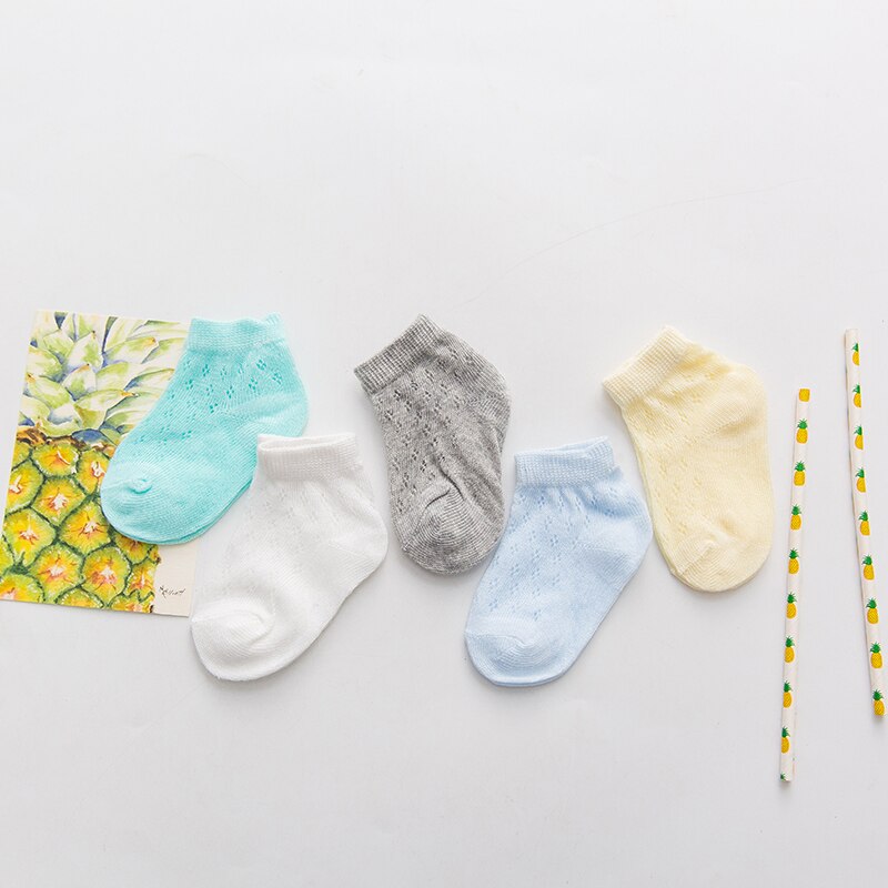 5Pairs Sokken Pack Lente Zomer Leuke Sokken Kinderen Sokken Ademend Mesh Hollow Out Korte Sokken Kinderen Jongens Meisjes Enkel sokken