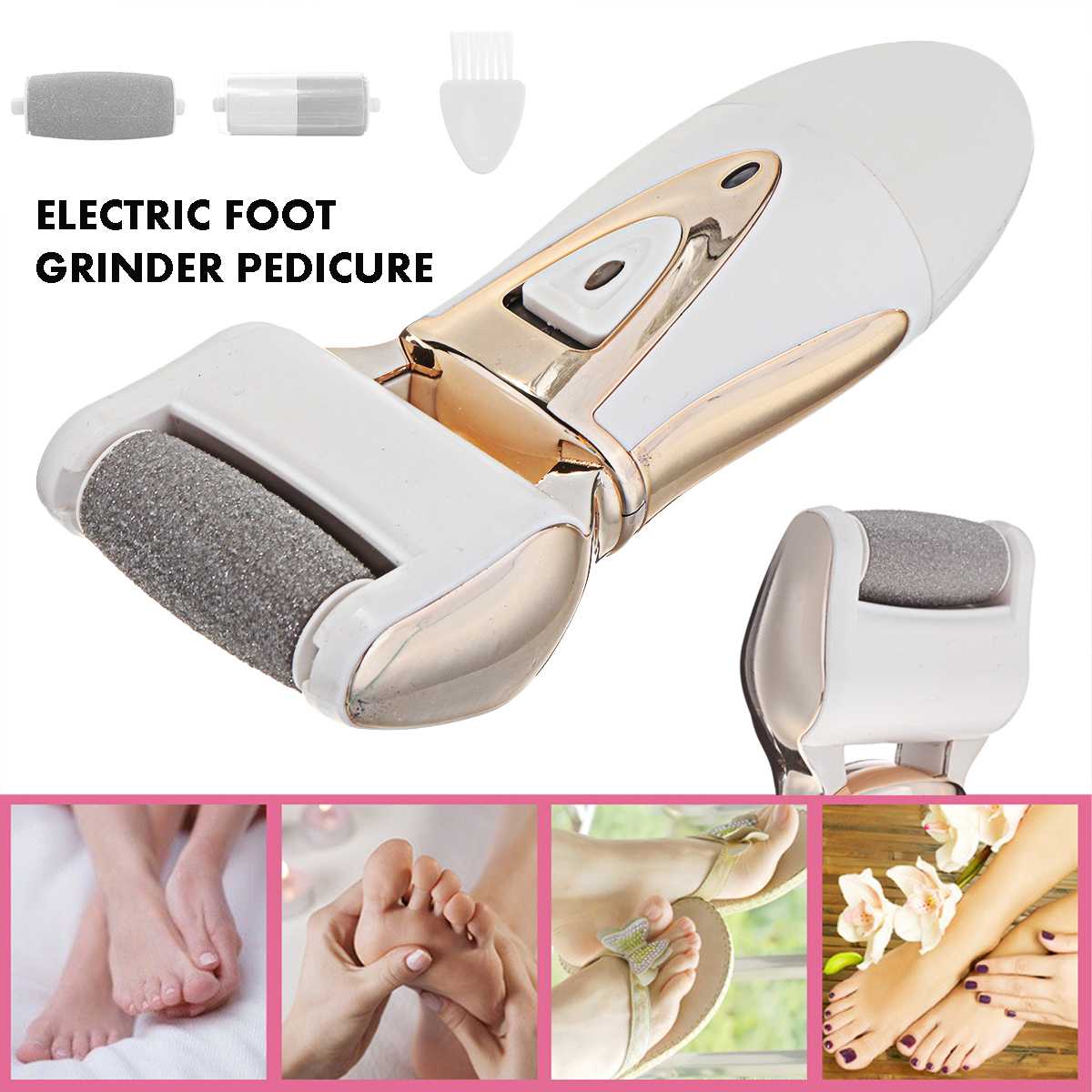 Elektrisk pedicure værktøj fodplejeværktøj pedicura fløjl glat maskine callus remover fodfil til fodhæl hud +3 rullehoved