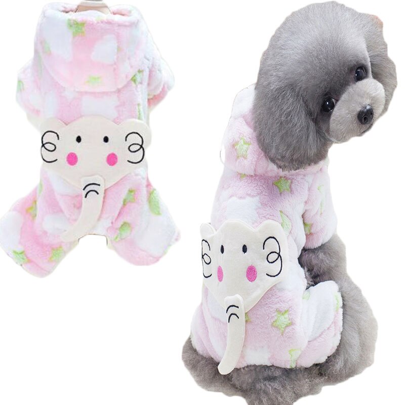 Fleece hundkläder varma husdjur pyjamas vinter elefant mönster katt mjuk jumpsuit för små hundar mops pudel outfit overall kläder