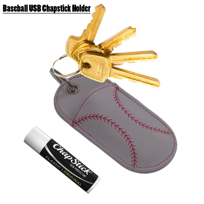 Softbal Honkbal Laather Chapstick Sleutelhanger, Lippenbalsem sleutelhanger, Chapstick Houder, chapstick gezellige sleutelhanger, Lipbalm cover pouch