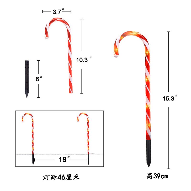 Christmas Candy Cane Solar energy Lights Year Lights Outdoor Garden Christmas Decoration Xmas Candy Cane Light