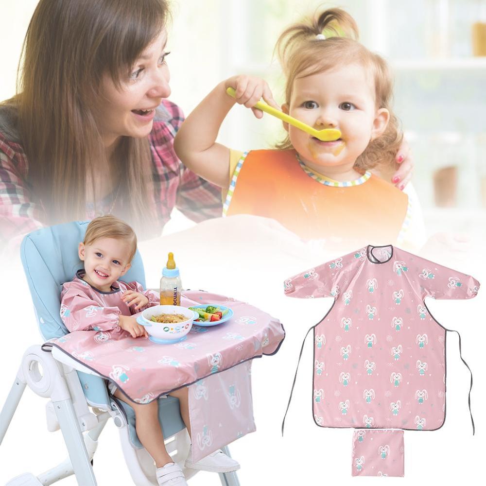 Anti-snavset baby langærmet hagesmæk all-in-on baby hagesmæk overall med bordklud spisebord hynde stol baby kjole fodring