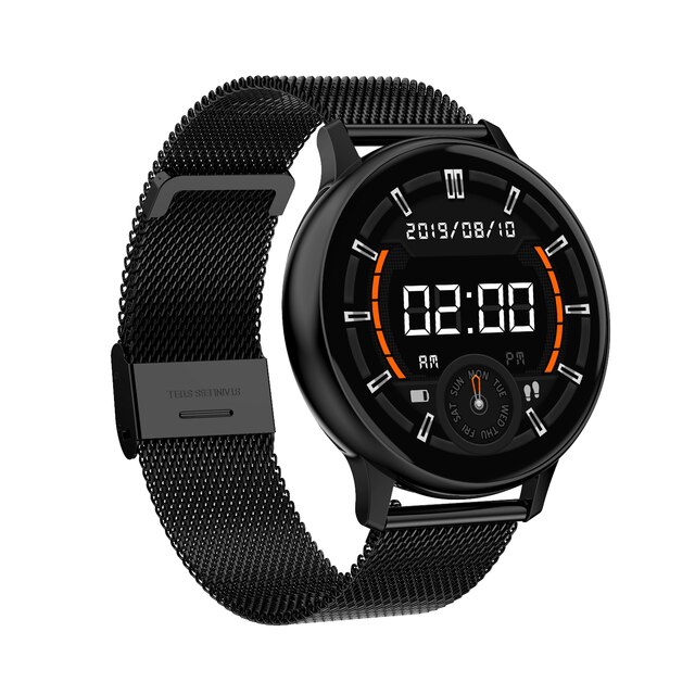 Smart klocka män kvinnor pekskärm intelligent fitnessklocka pulsmätare bluetooth steps tracker sportklocka: Svart stål