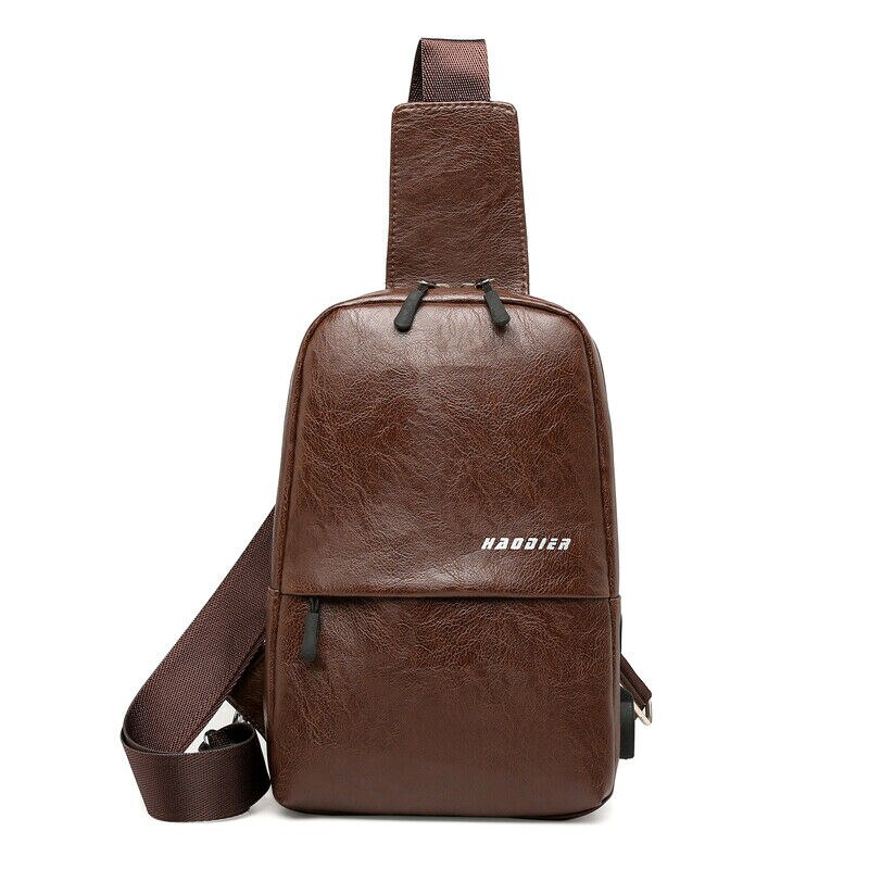 Heren schoudertas sling borsttas canvas usb-oplaadbaar buitensport anti-diefstal borst crossbody handtas: Bruin