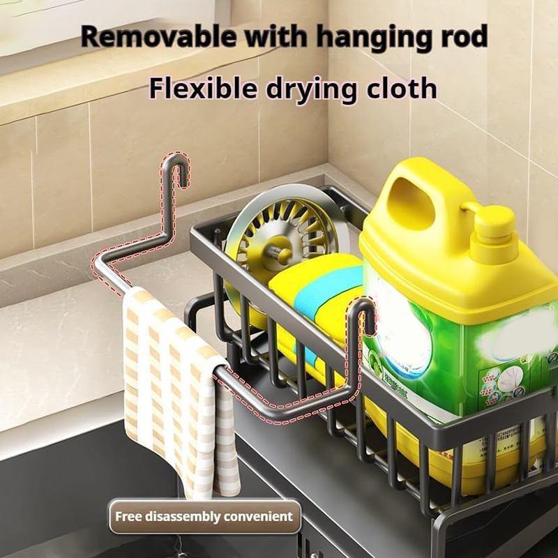 Kitchen sink drain rack organizer abs plastic self-draining sink shelf soap sponge holder dish towel towel rack filter baskets