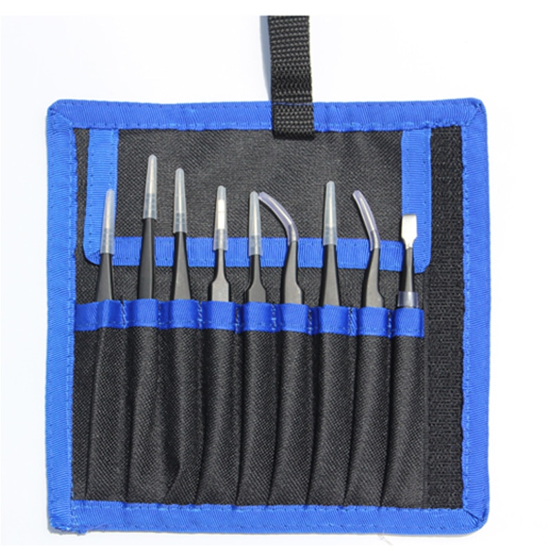 9pcs/lot Stainless Steel ESD Tweezers Set Precision Anti-static Tweezer for Electronics Phone Repairing Tools
