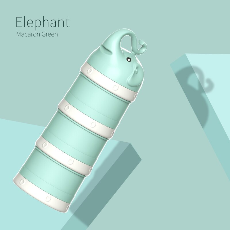 Baby Milk Powder Box Food Storage Snack Box 3 Layers Portable Infant Milk Powder Container: Elephant Green