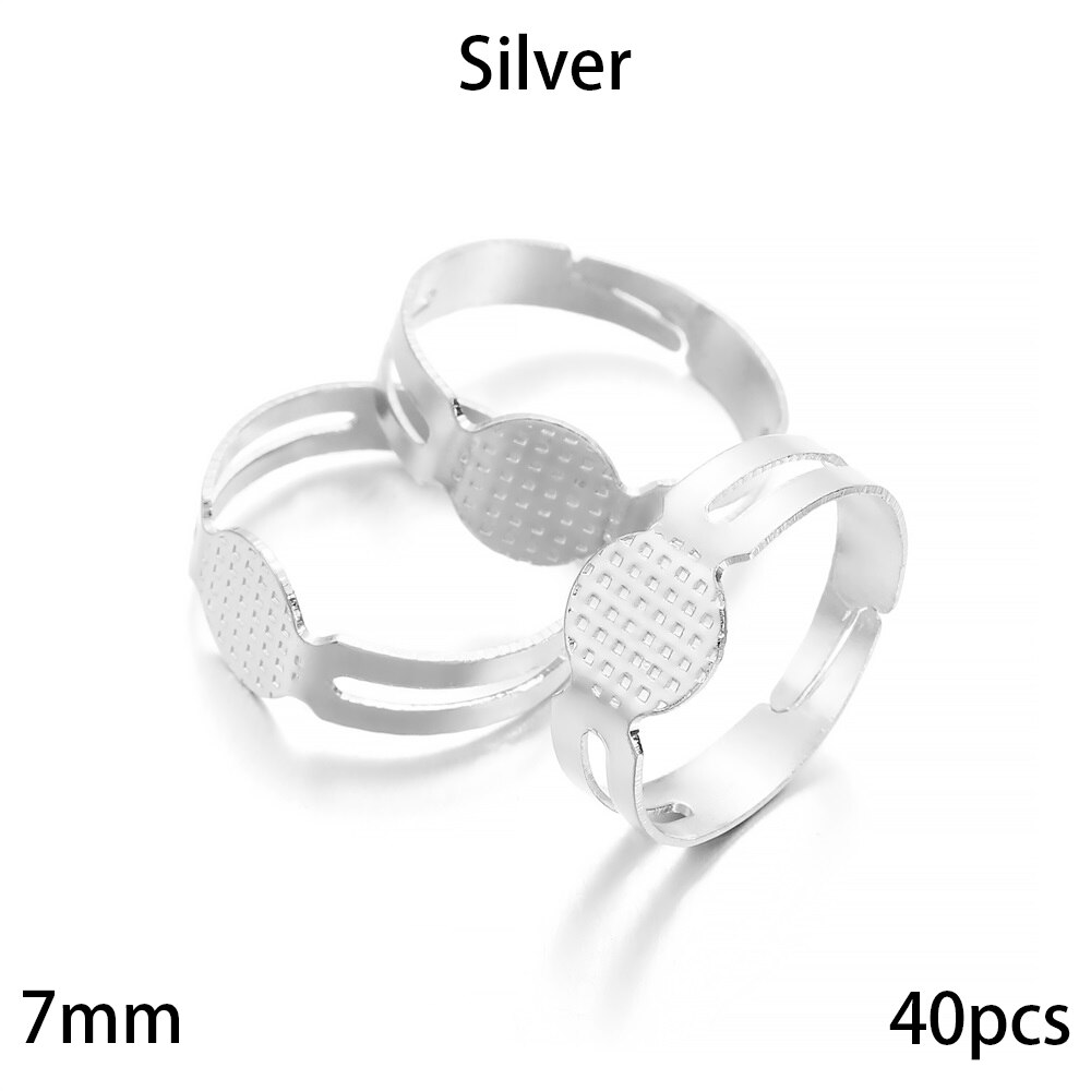 20-40 sztuk/partia 7-10mm Metal regulowany puste pierścienie ustawienie dla DIY ręcznie pierścień tworzenia biżuterii znalezienie akcesoria: 7mm Silver