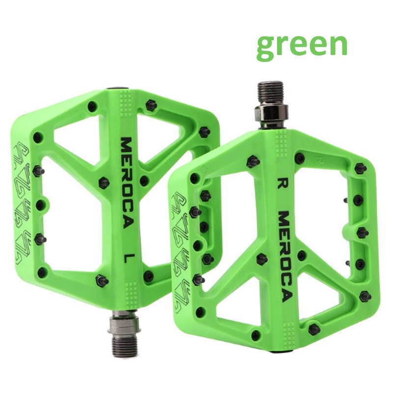 MEROCA MTB Pedal Seal bearing Platform pedals Nylon 9/16" Universal pedal Ultralight Non-slip Mountain Bike Parts 1Pair: 1 pair green