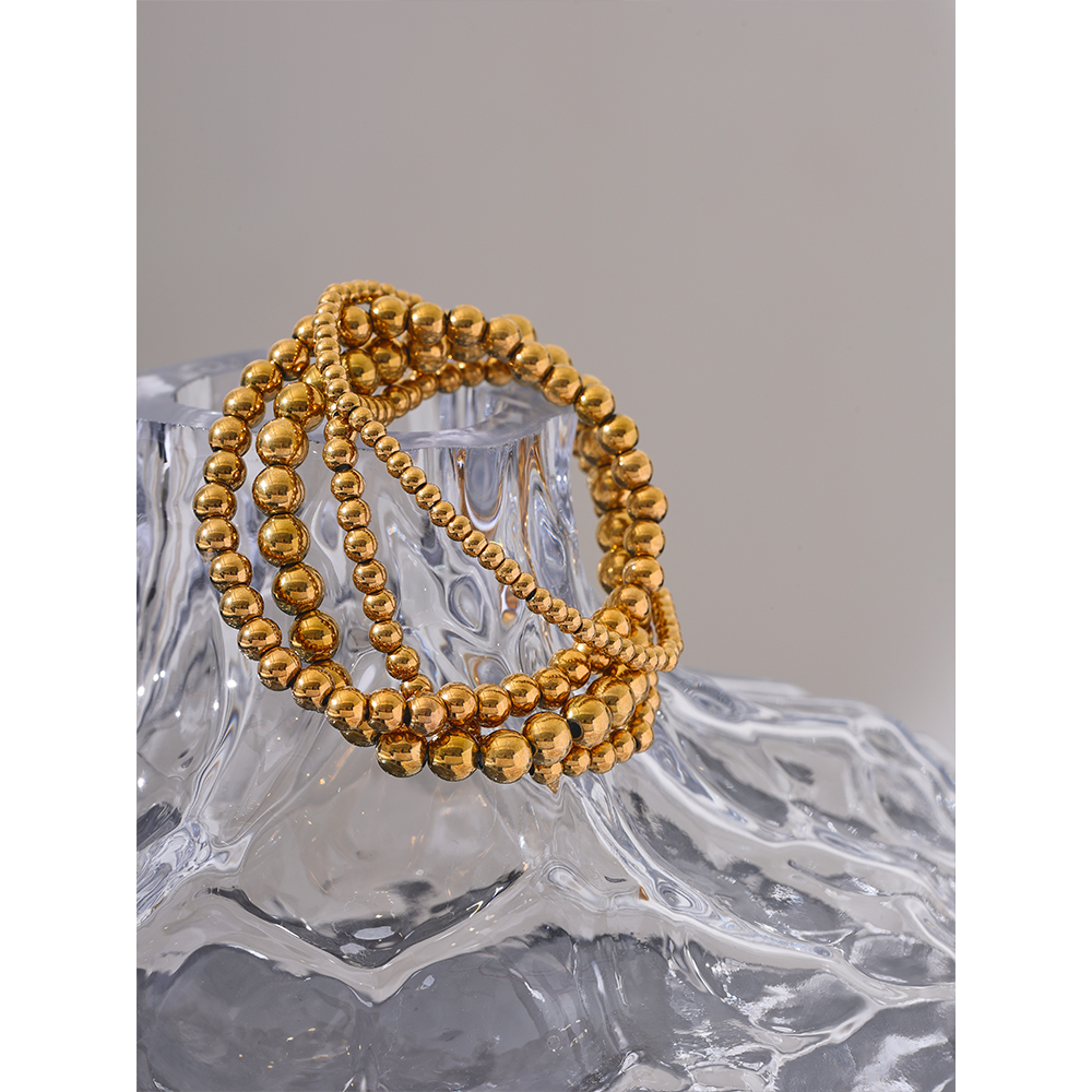 Yhpup 3/4/5/6 MM cuentas de acero inoxidable pulsera elástica hecha a mano diaria brazalete impermeable muñeca al por mayor joyería de Color dorado para hombres