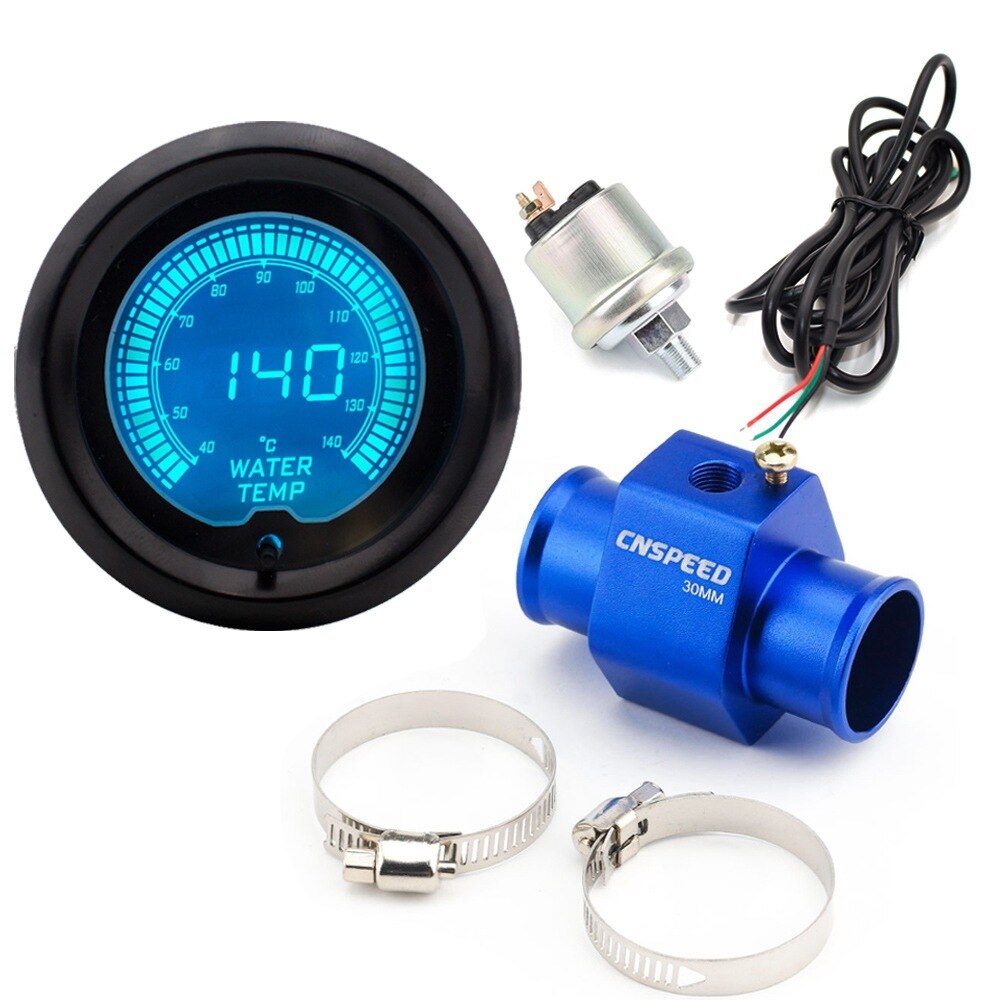 2 " 52mm evo 7 farve lcd 40-140 grader celsius vand temperatur meter vand temperatur meter med sensor & sensor adapter: Med 30mm