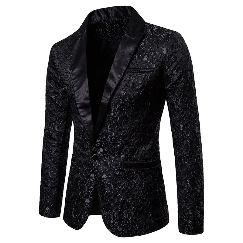Menns blomster festkjole kjole stilig middagsjakke bryllup blazer prom røyking: Svart / Xl