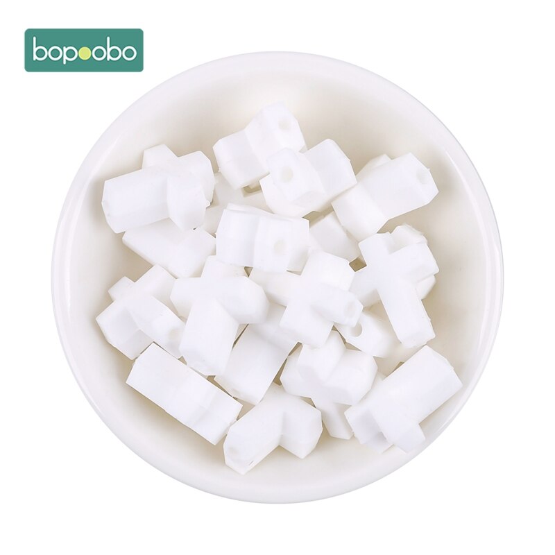 Bopoobo Silicone Cartoon Cross Baby Teether 20pc Silicone Bead BPA Free Baby Teething Beads Silicone Baby Food Grade Teether: White cross