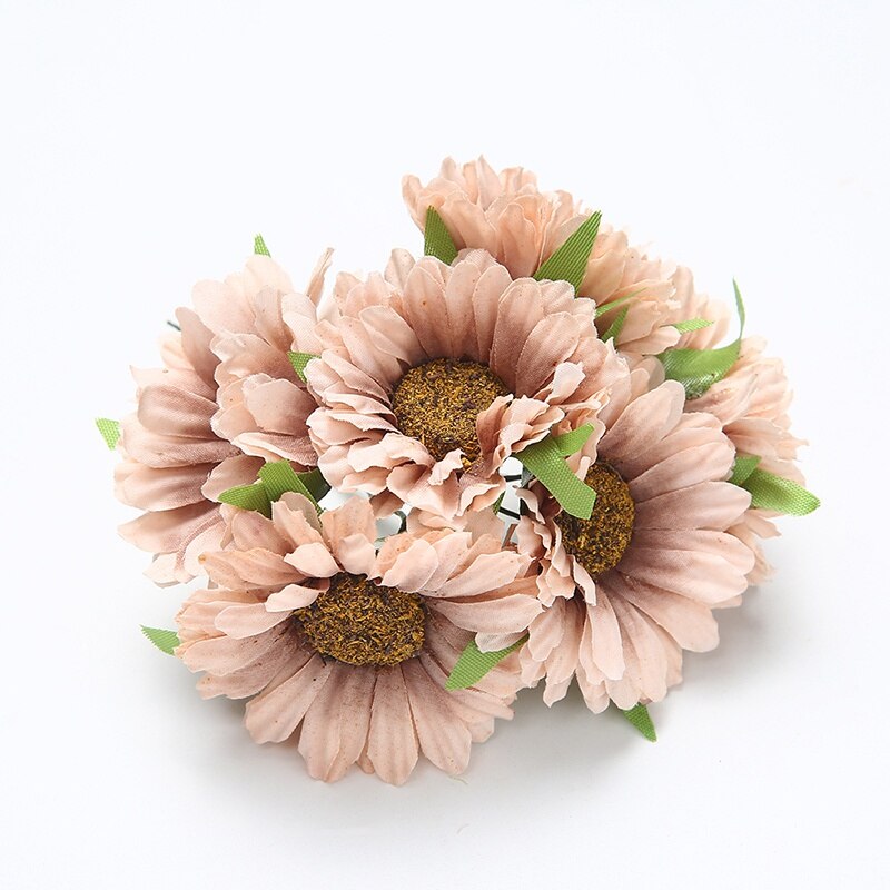 6 stk/parti 5cm kunstig blomst silke gerbera solsikkebukett til bryllup hjemme hage vase dekorasjon diy krans utklippsbok: Kaffe / 2 haug